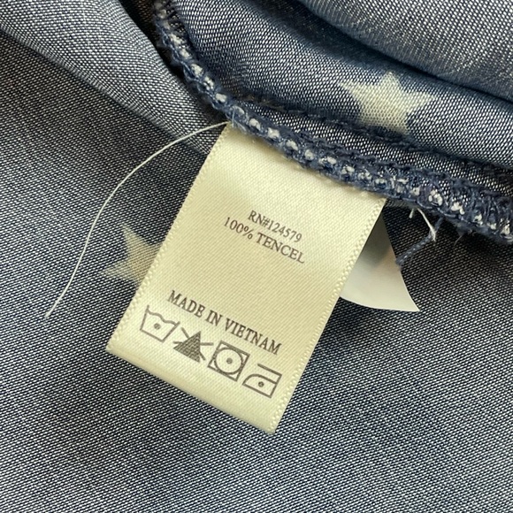 SNEAK PEEK • Blue Chambray Denim Star Print Long Sleeve Button-Down Shirt - Picture 13 of 14